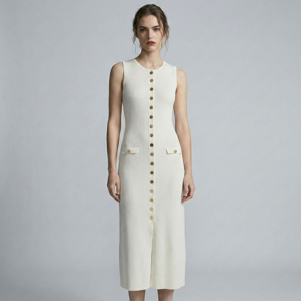 Abito lungo elegante con bottoni dorati