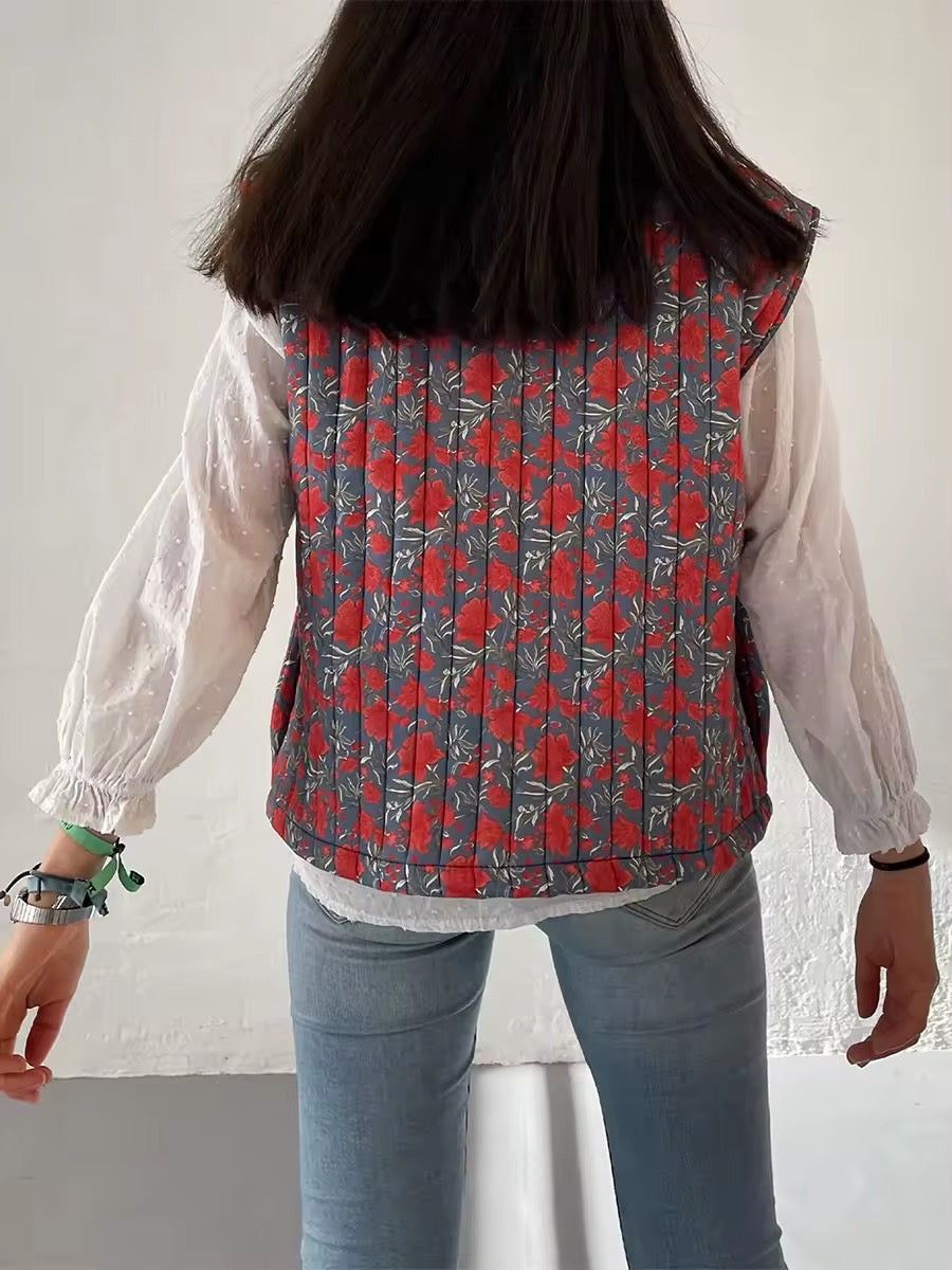 GILET MATELASSÉ À MOTIF FLORAL