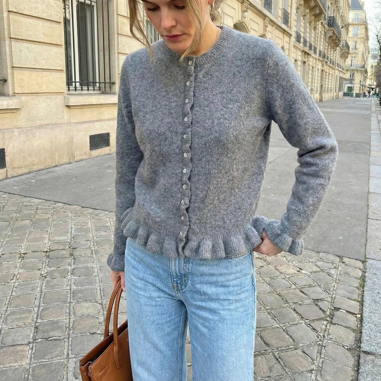 CARDIGAN AJUSTÉ À FINITIONS ONDULÉES