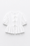 BLOUSE COURTE COL ROND MANCHES BOUFFANTES