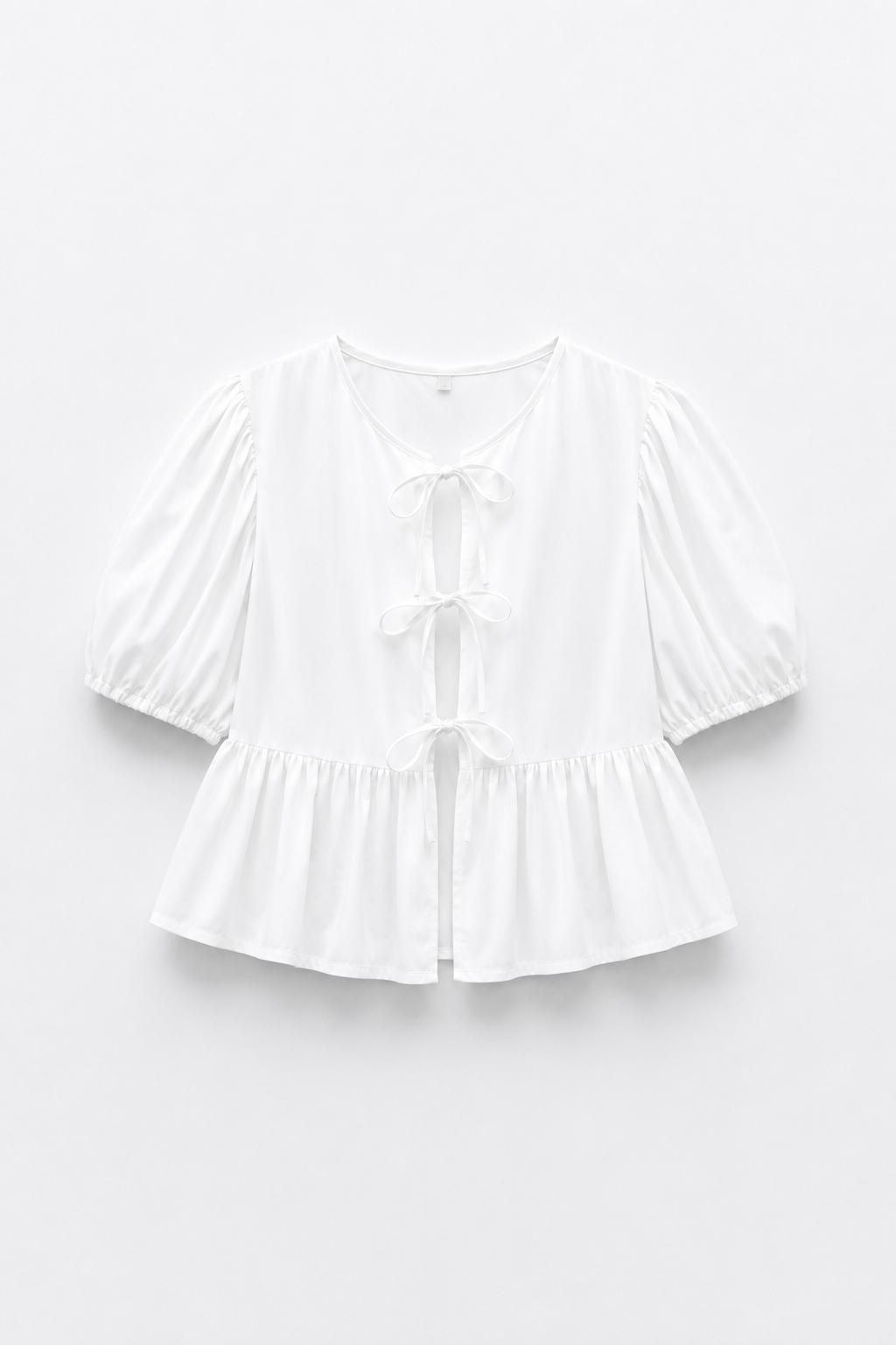 BLOUSE COURTE COL ROND MANCHES BOUFFANTES