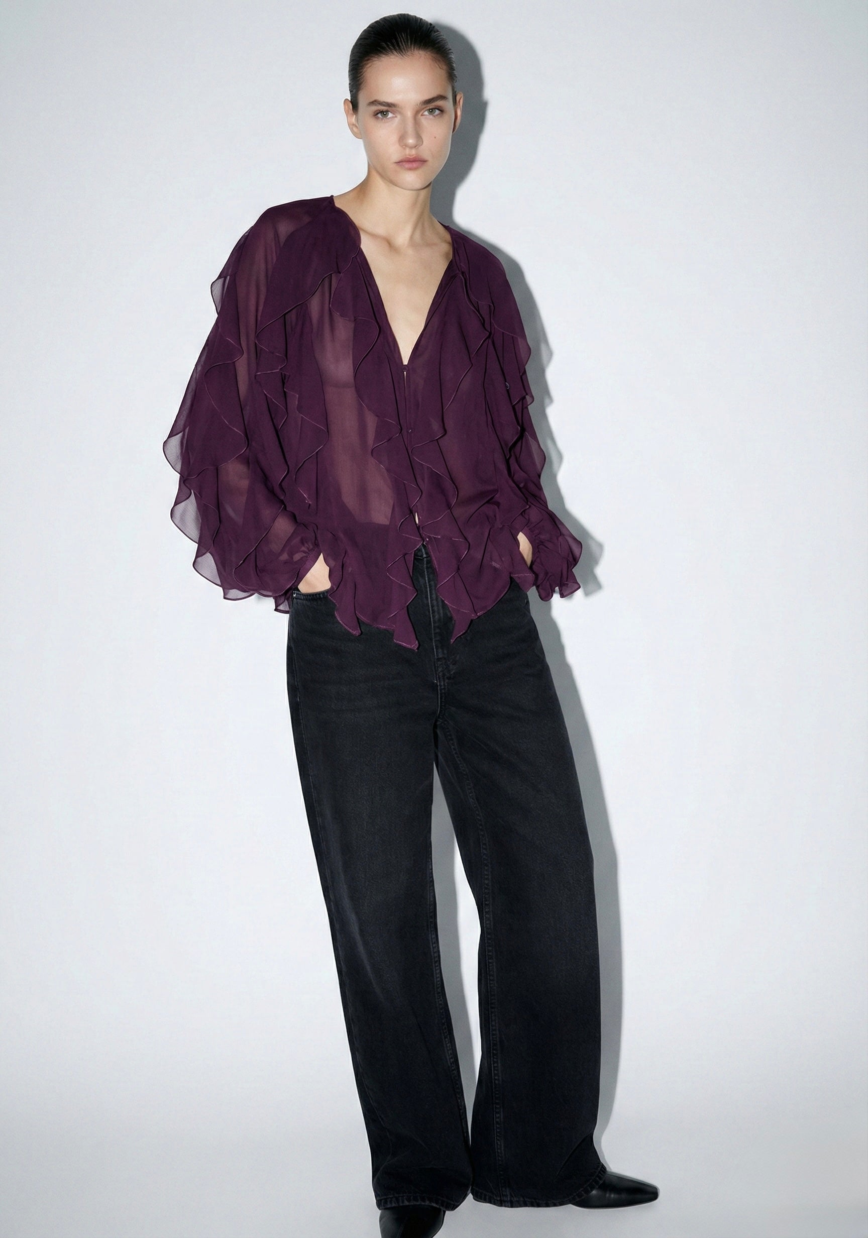 BLOUSE VOILE À VOLANTS