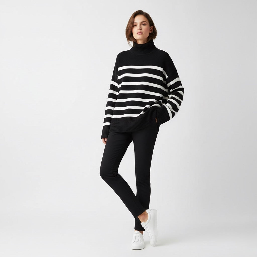 PULL MARINIÈRE À COL MONTANT