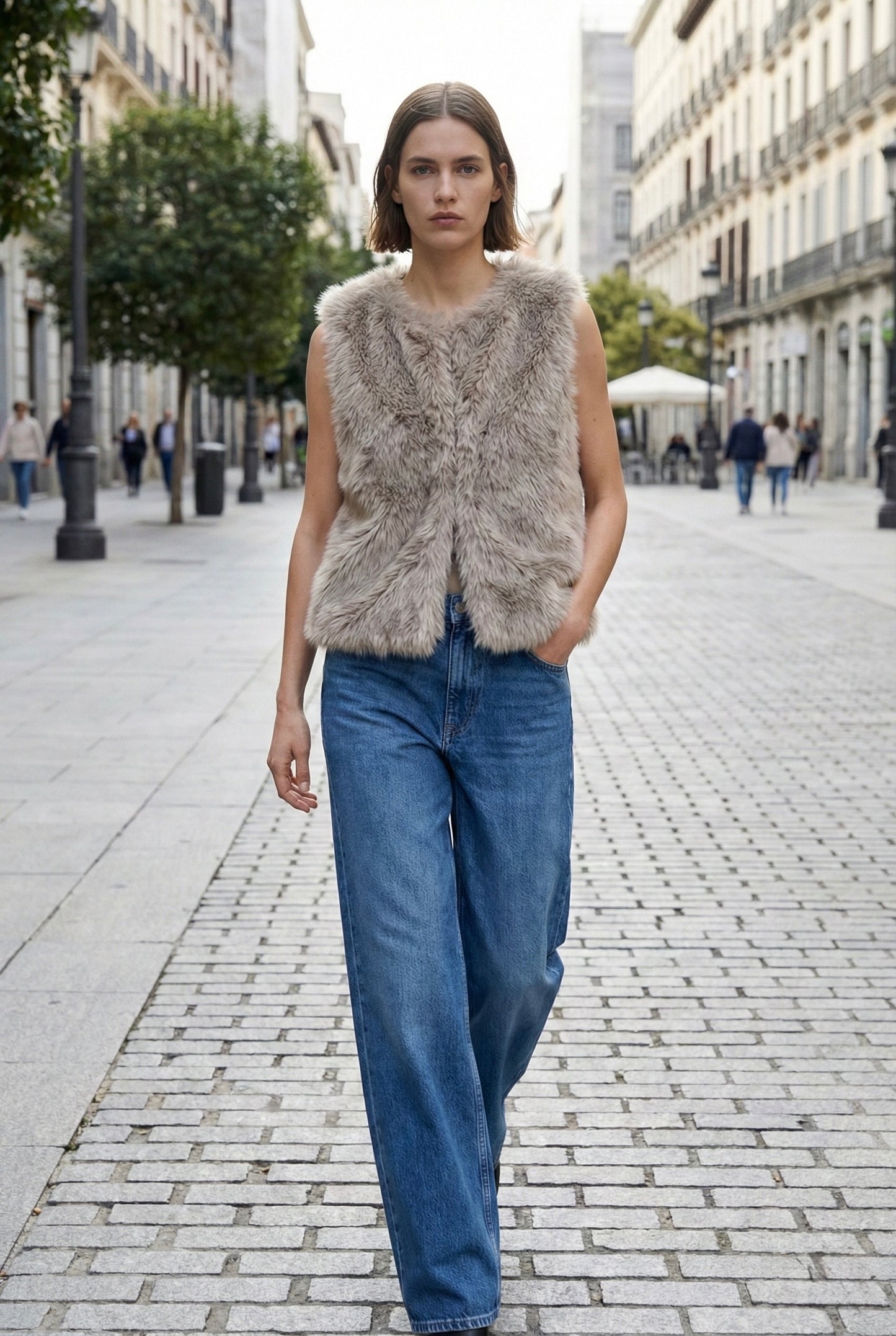 GILET SANS MANCHES EFFET FOURRURE