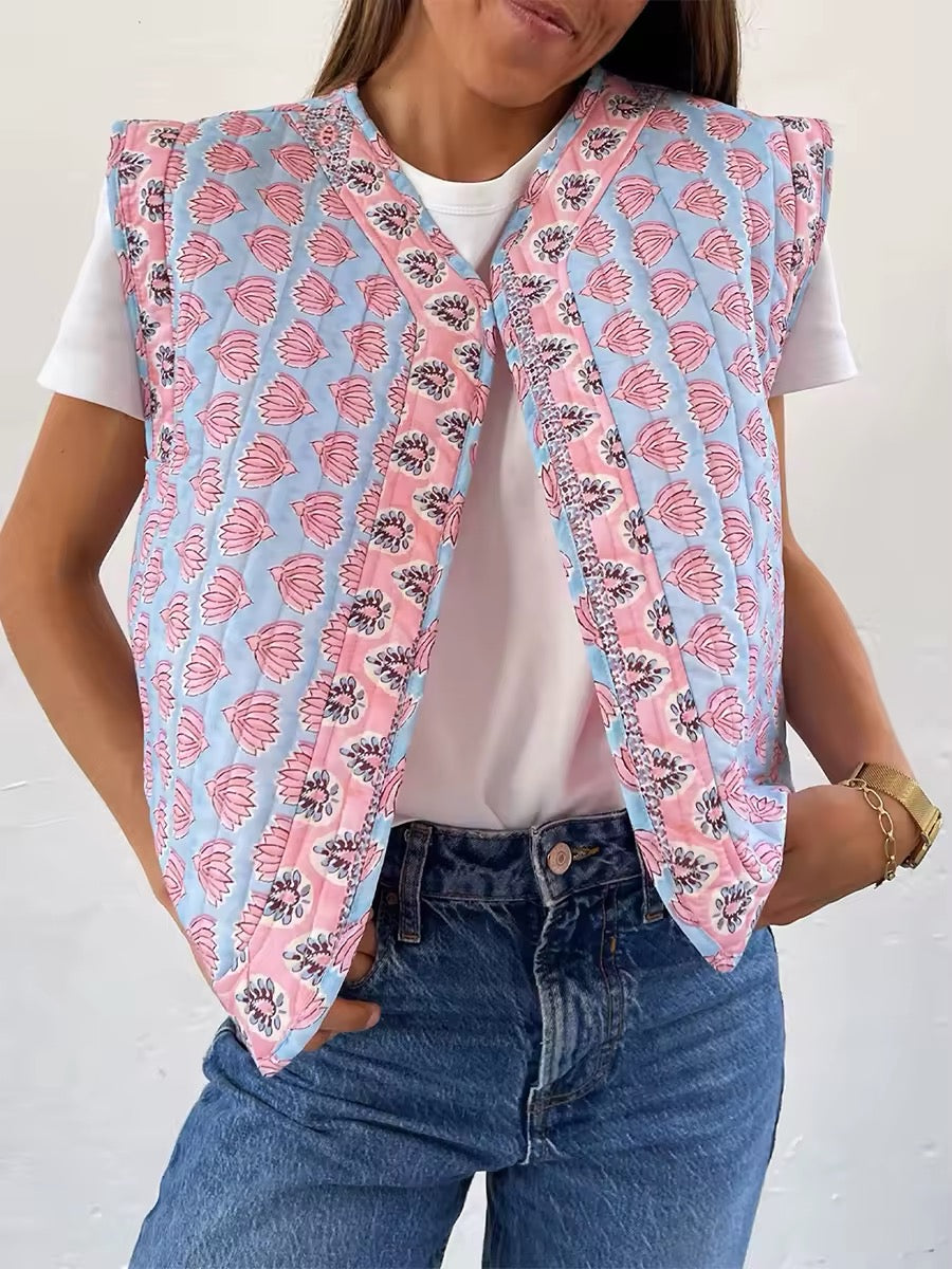 GILET MATELASSÉ À MOTIF FLORAL