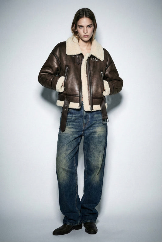 Vintage PU Leather Coat • Women