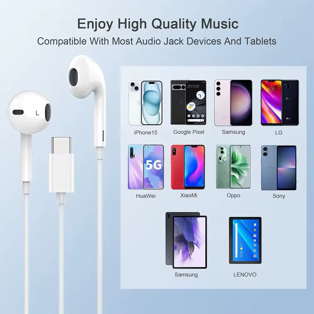 White Wired Headphones - iPhone / USB-C / 3.5mm Models