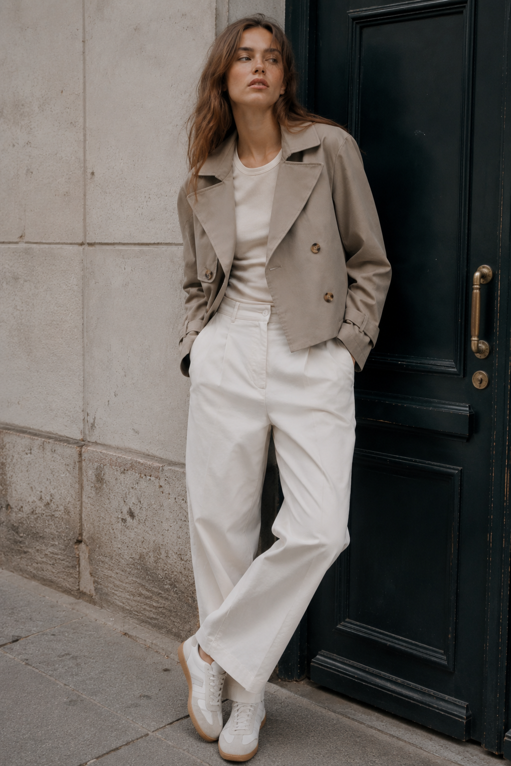 TRENCH-COAT COURT À DOUBLE BOUTONNAGE BEIGE
