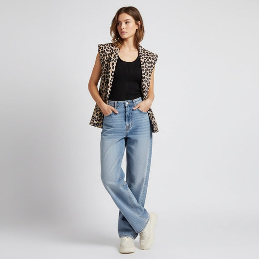 VESTE SANS MANCHES IMPRIMÉE LÉOPARD