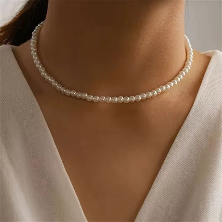 Collier à Perles Blanches en Acier Inoxydable