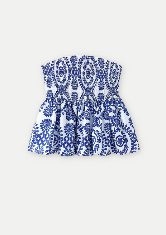 TOP BUSTIER À SMOCKS ET VOLANTS