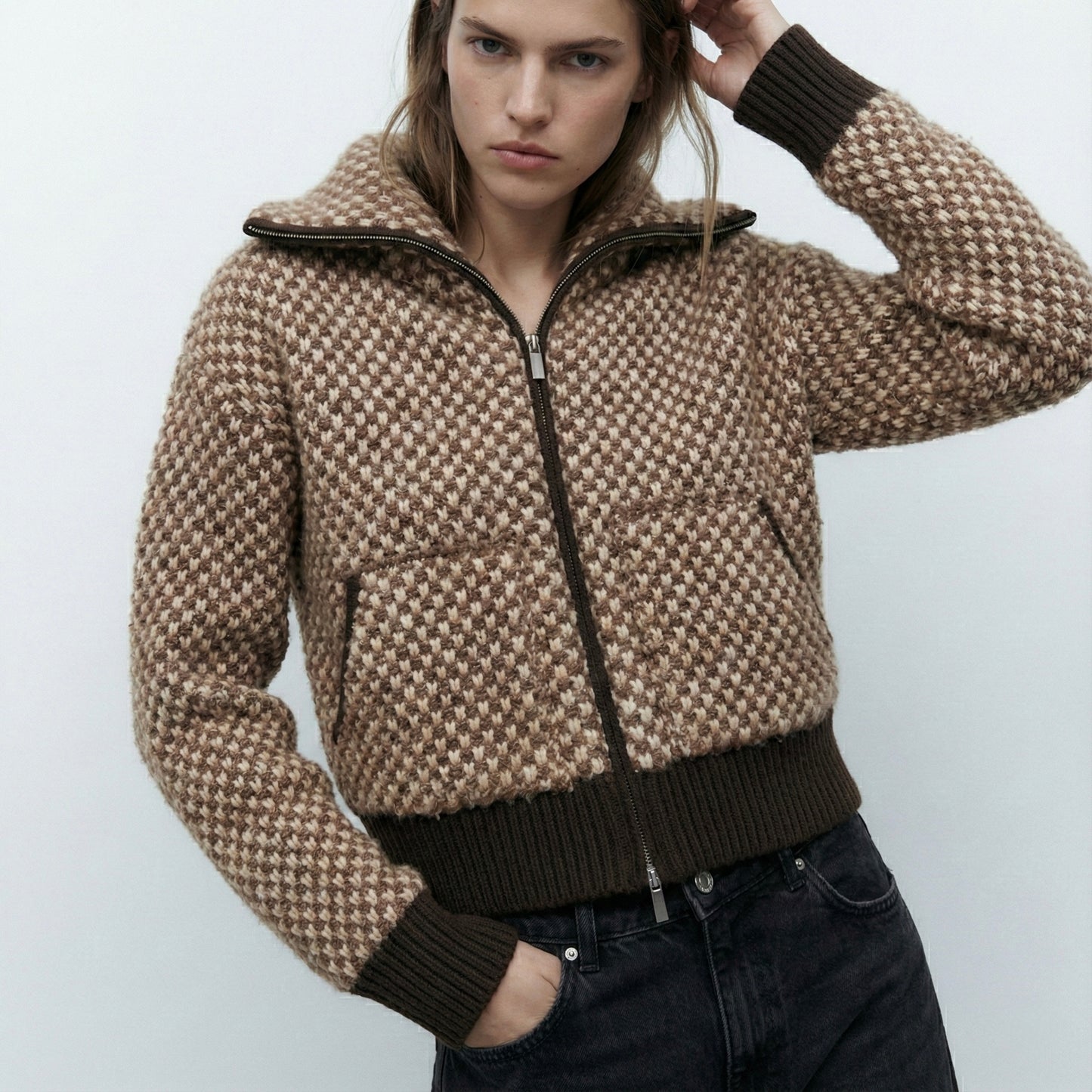 VESTE ZIPPÉE EN MAILLE TEXTURÉE