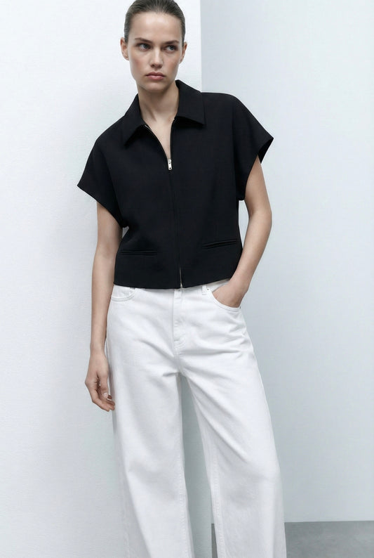 VESTE COURTE À COL REVERS