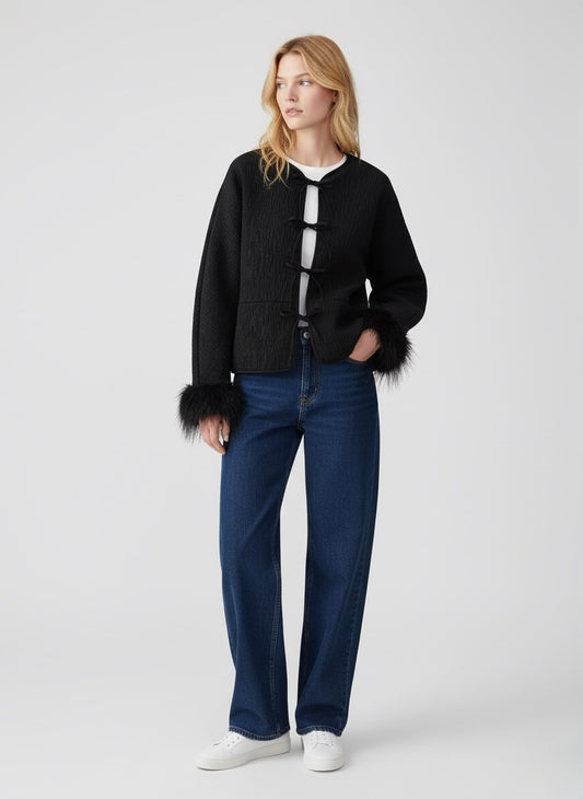 Cardigan con punte di pelliccia • Donna