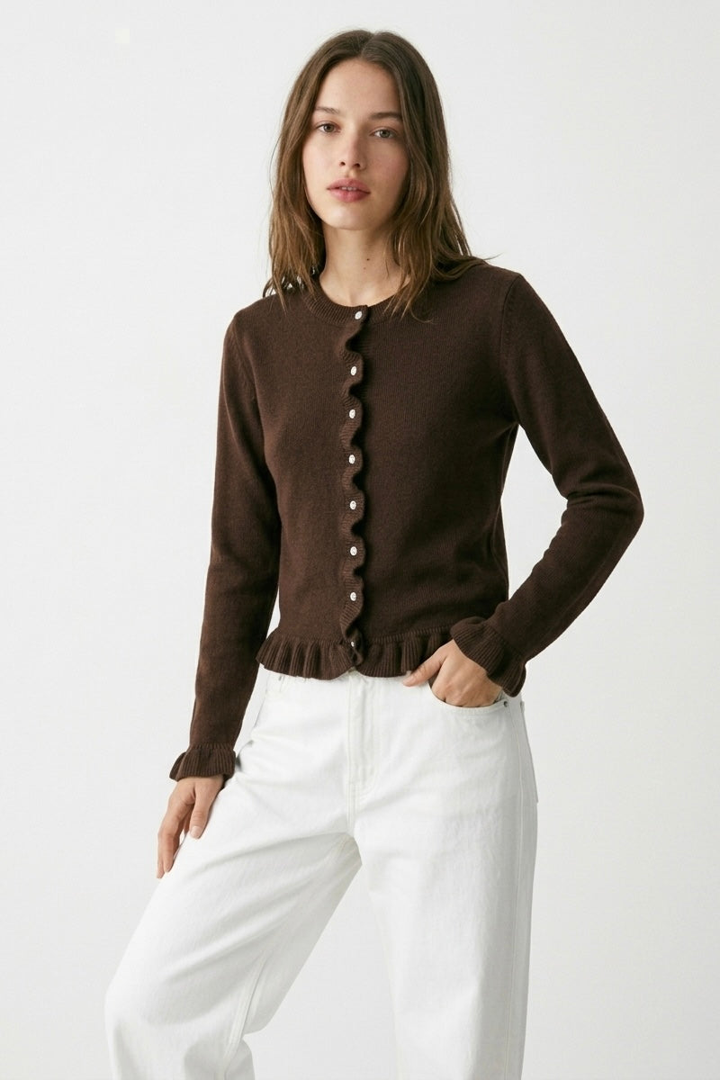 CARDIGAN MAILLE TEXTURÉE À FINITIONS VOLANTÉES