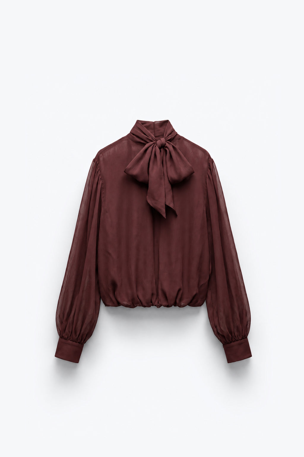BLOUSE EN MOUSSELINE DRAPÉE À COL MONTANT