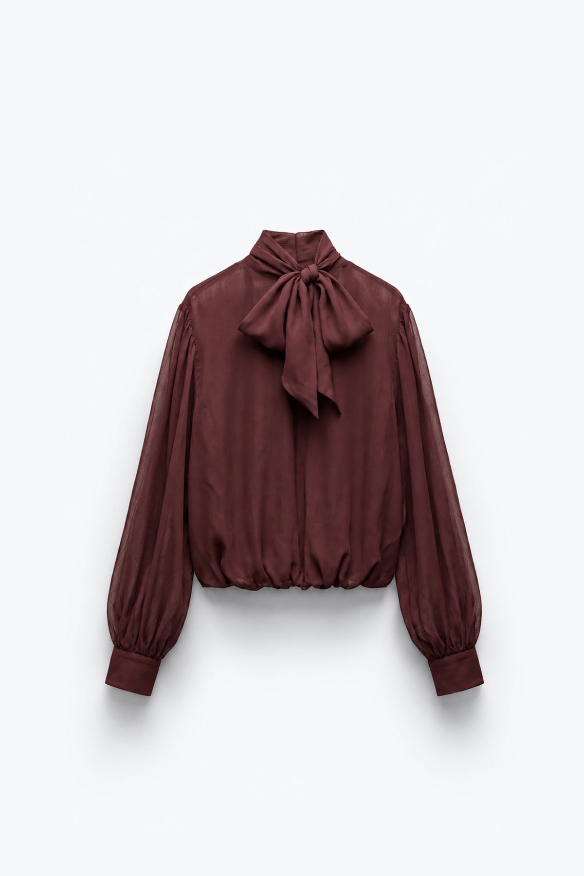 BLOUSE EN MOUSSELINE DRAPÉE À COL MONTANT