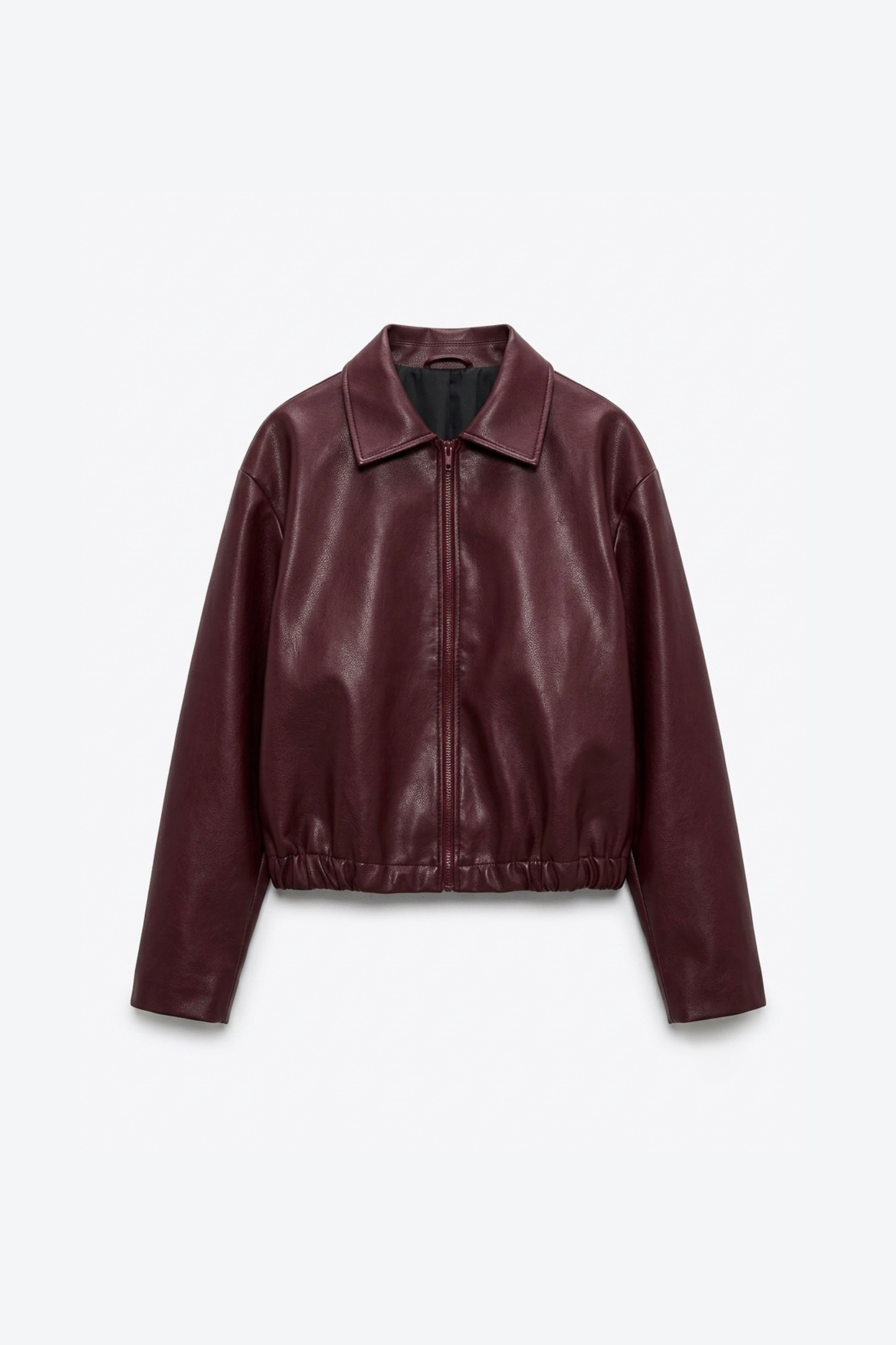BLOUSON BOMBER EFFET CUIR À BASE ÉLASTIQUÉE