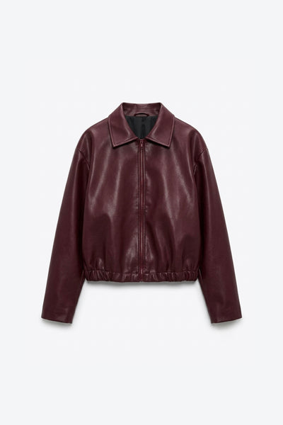 BLOUSON BOMBER EFFET CUIR À BASE ÉLASTIQUÉE