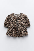 BLOUSE COURTE COL ROND MANCHES BOUFFANTES