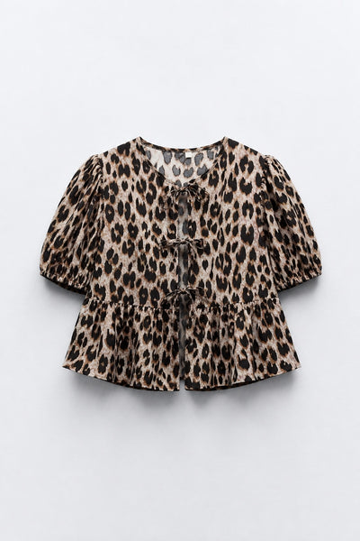 BLOUSE COURTE COL ROND MANCHES BOUFFANTES