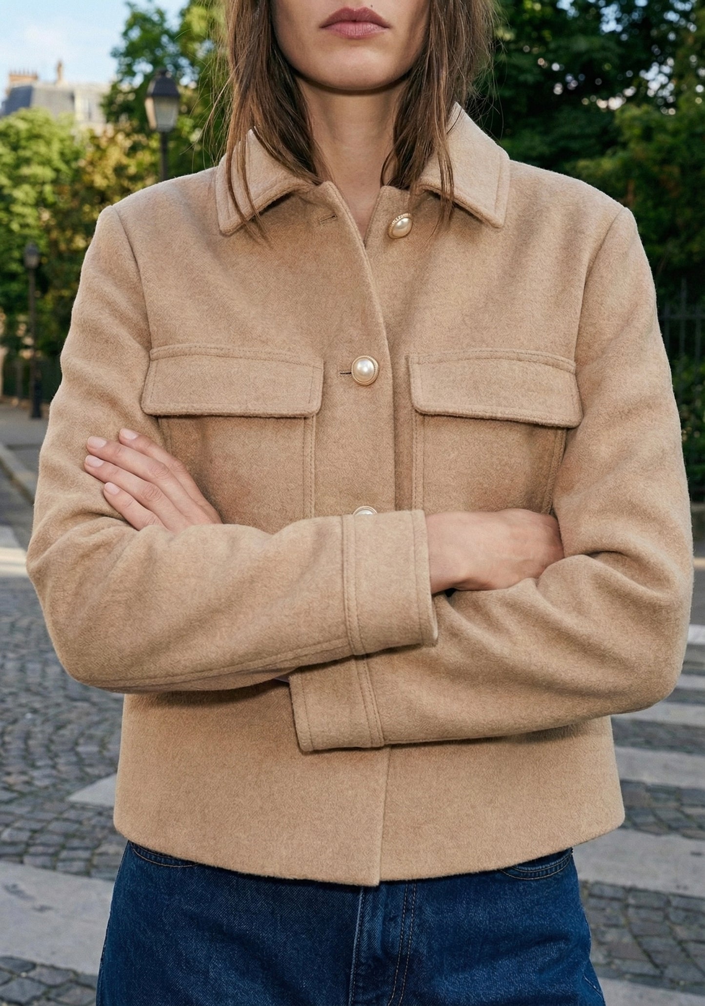 VESTE EFFET LAINE À POCHES PLAQUÉES