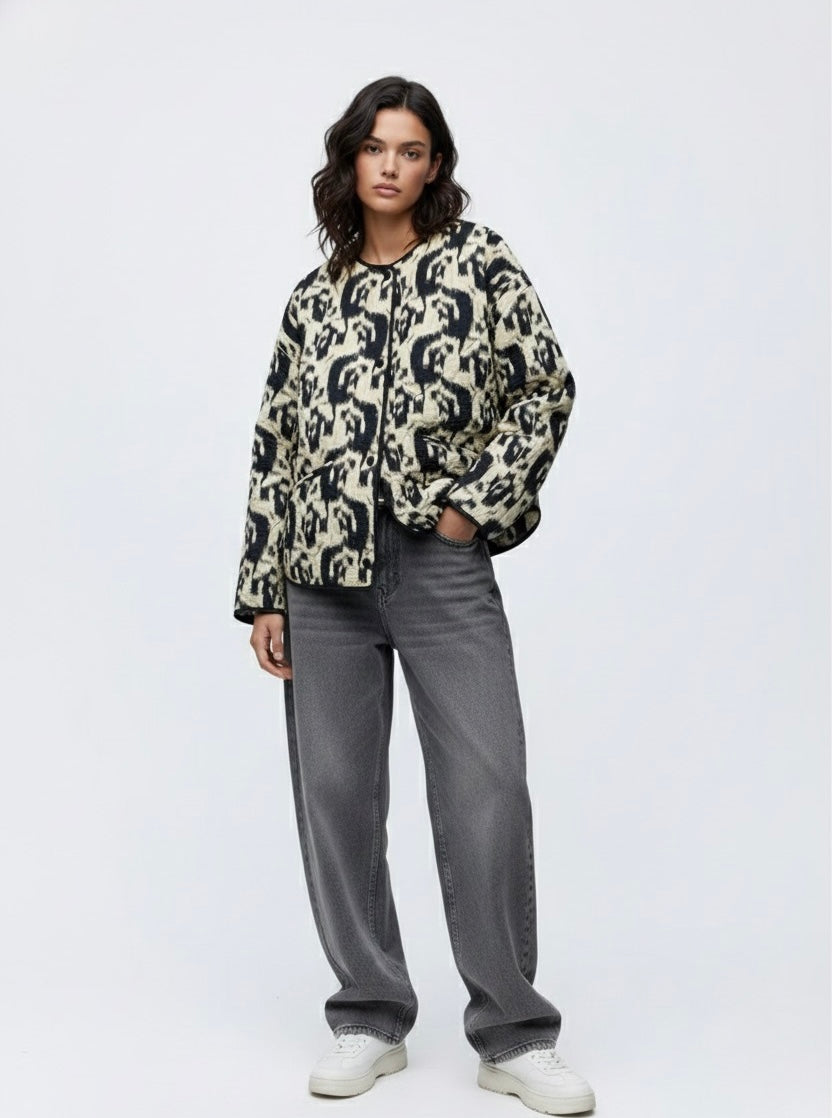 BLOUSON MATELASSÉ IMPRIMÉ LÉOPARD