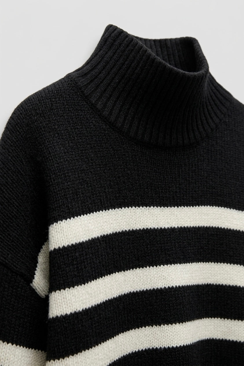 PULL MARINIÈRE À COL MONTANT