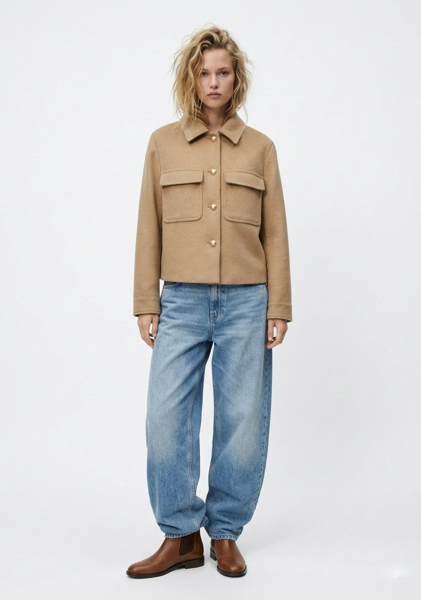 VESTE EFFET LAINE À POCHES PLAQUÉES