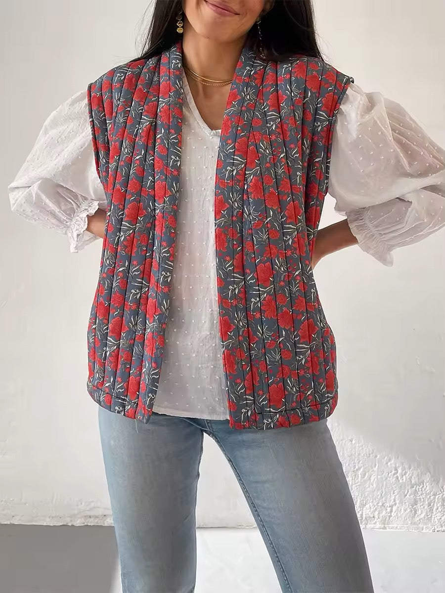 GILET MATELASSÉ À MOTIF FLORAL