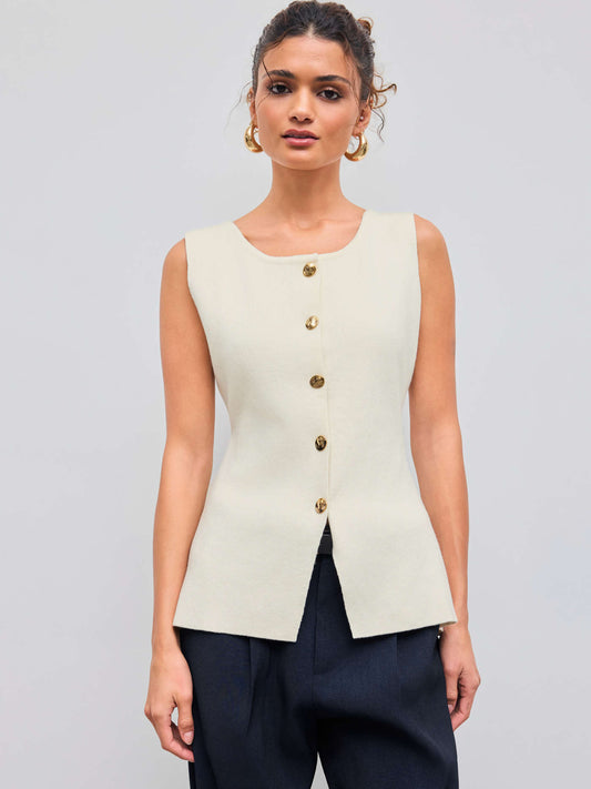 GILET SANS MANCHE À BOUTONS DORÉS