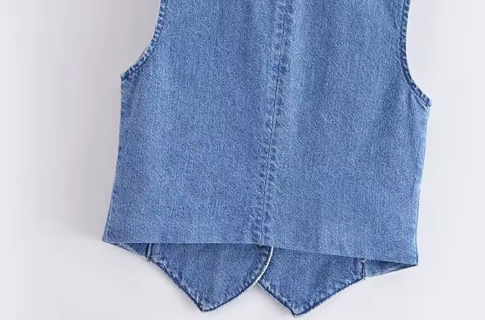 Gilet en denim à col V sans manche