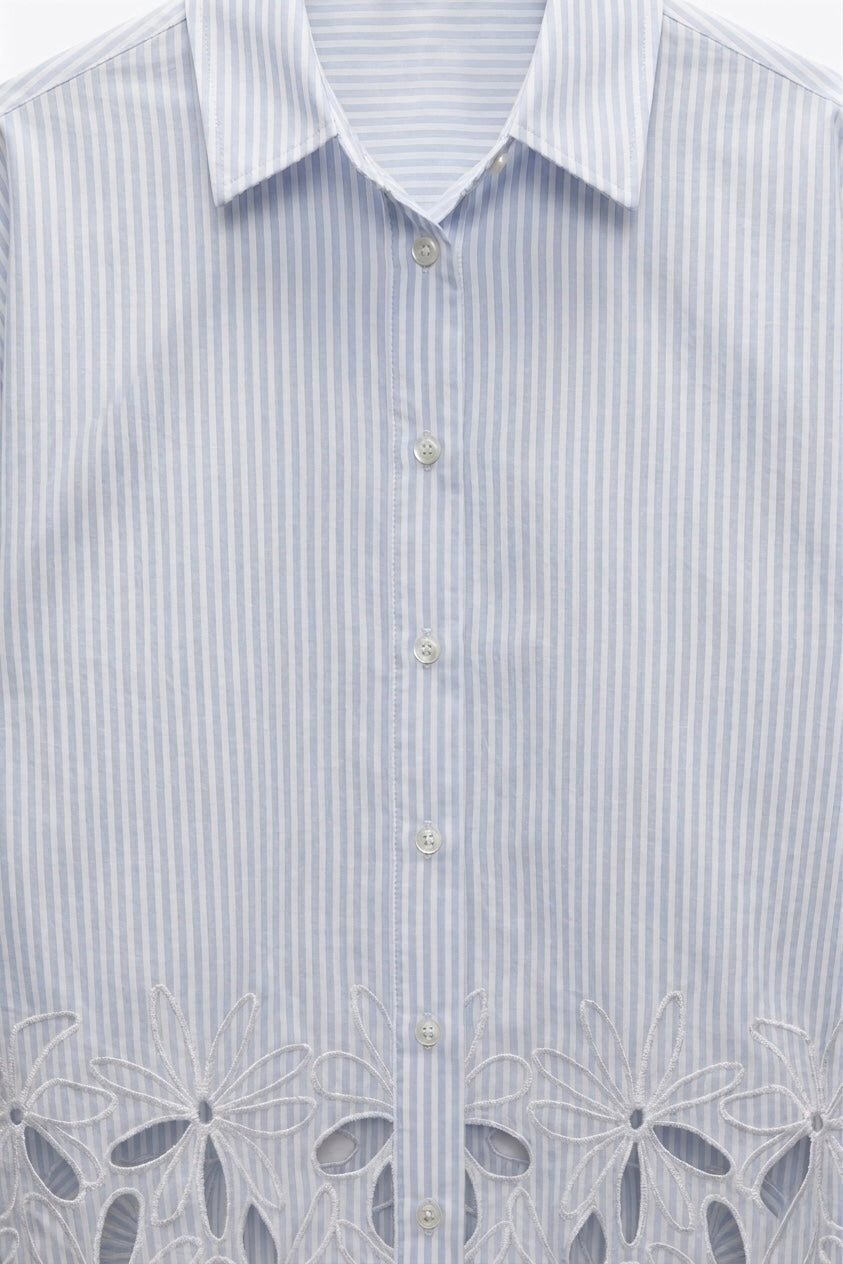CHEMISE RAYÉE BRODERIES AJOURÉES