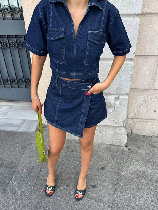 ENSEMBLE JUPE BLOUSE EN JEAN