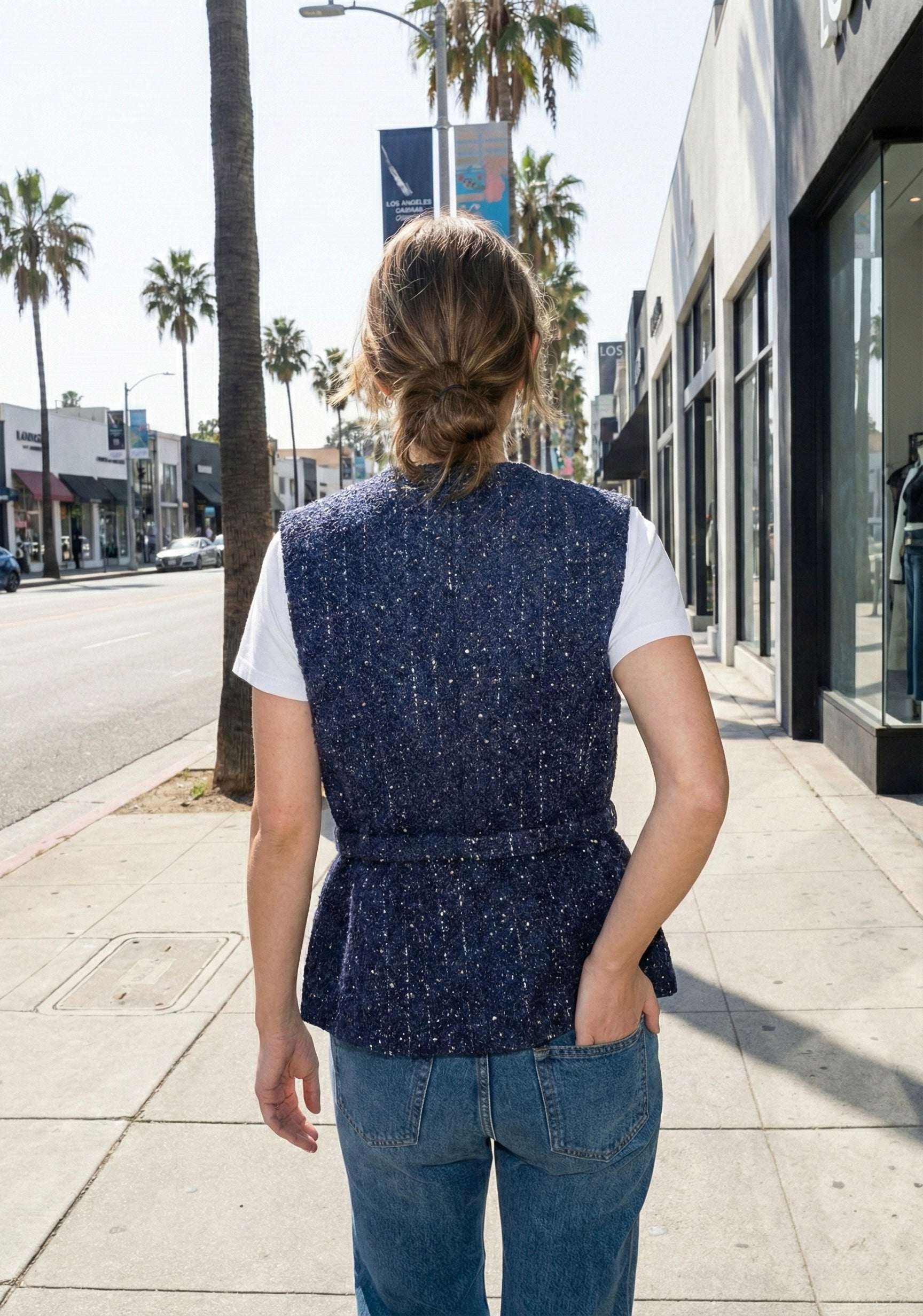 GILET STRUCTURÉ EN TWEED À CEINTURE