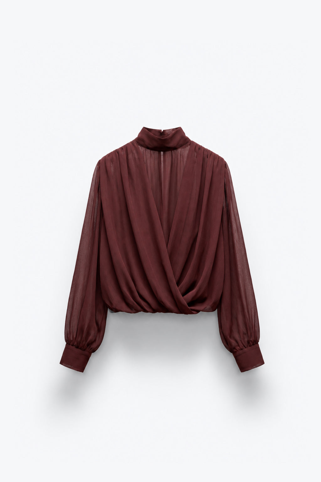 BLOUSE EN MOUSSELINE DRAPÉE À COL MONTANT