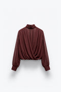 BLOUSE EN MOUSSELINE DRAPÉE À COL MONTANT