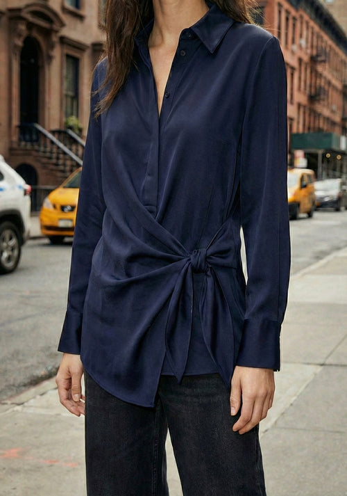 BLOUSE À LIEN NOUÉ COL ROND