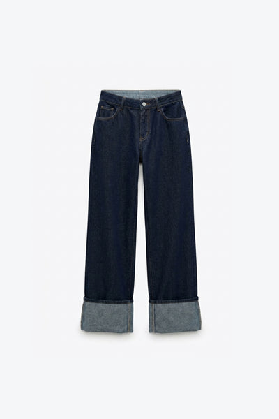 JEANS LARGE À GRAND REVERS