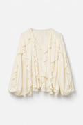 BLOUSE VOLANTÉE COL V MANCHES BOUFFANTES