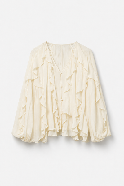 BLOUSE VOLANTÉE COL V MANCHES BOUFFANTES
