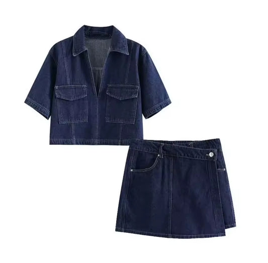 ENSEMBLE JUPE BLOUSE EN JEAN