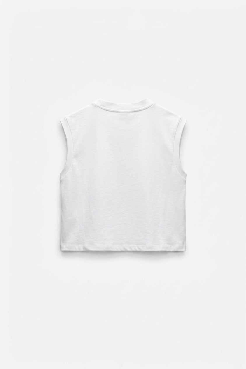T-SHIRT SANS MANCHES BLANC
