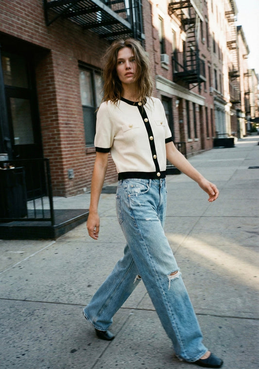 CARDIGAN CONTRASTÉ À BOUTONS DORÉS