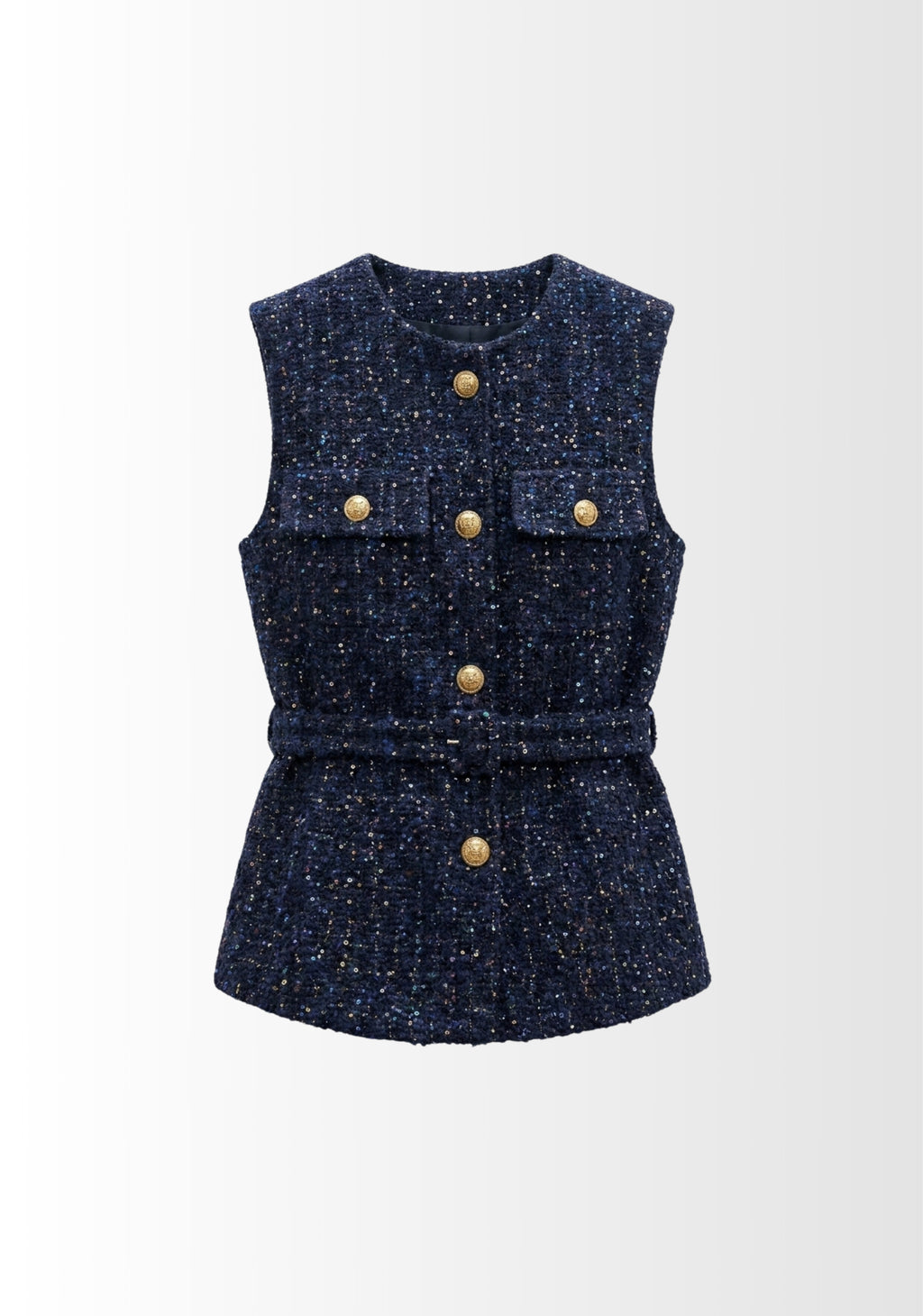 GILET STRUCTURÉ EN TWEED À CEINTURE