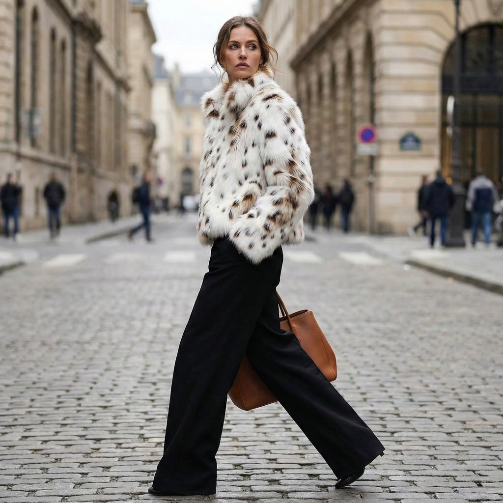 Giacca effetto pelliccia stampa leopardata • Donna