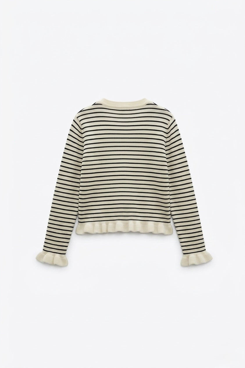 CARDIGAN RAYÉ À FINITIONS VOLANTÉES