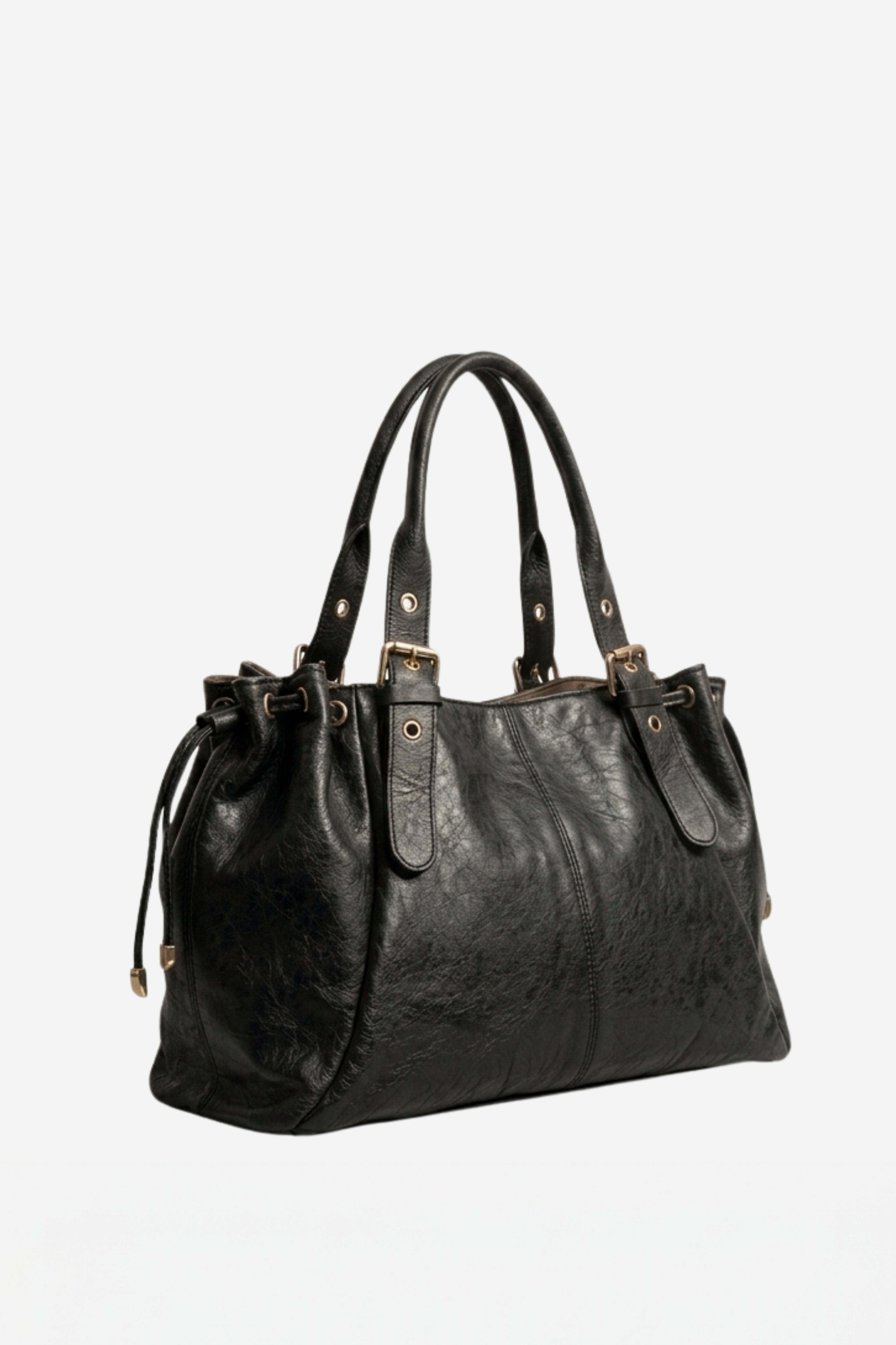 SAC A MAIN EN CUIR SUÈDE À LACETS NOIR