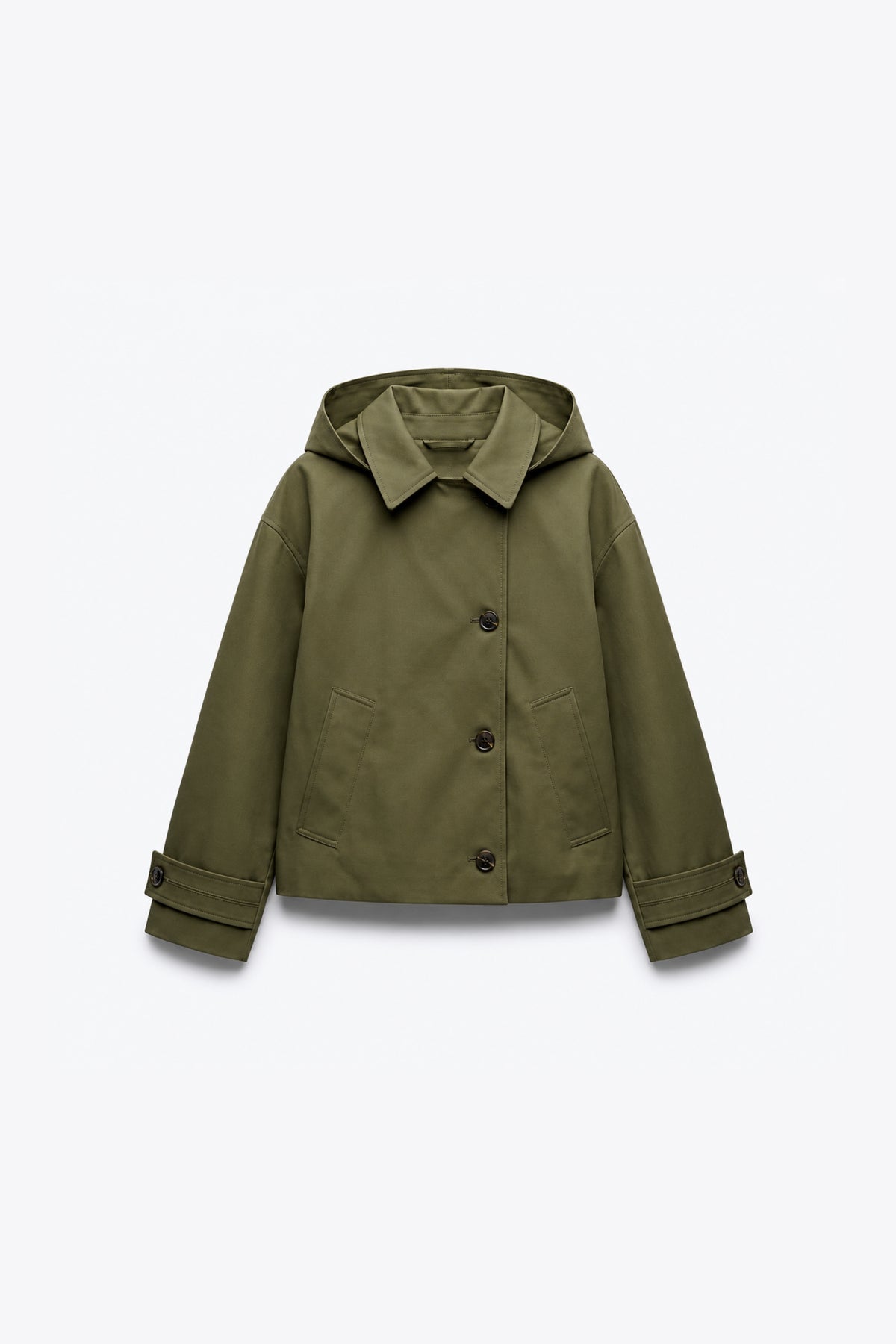 VESTE COURTE À CAPUCHE ET COL CHEMISE