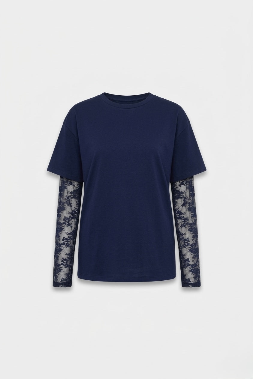 T-SHIRT DENTELLE MANCHES LONGUES